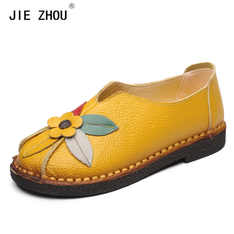 gris Mode Mocassins Fleur À Automne Appartements ardoisé marron Vintage Véritable Chaussures De vin Plat jaune Cuir Rouge En Noir Rond Mélangées Conception Couleurs Casual Femmes Bout La Main UgwqH55E