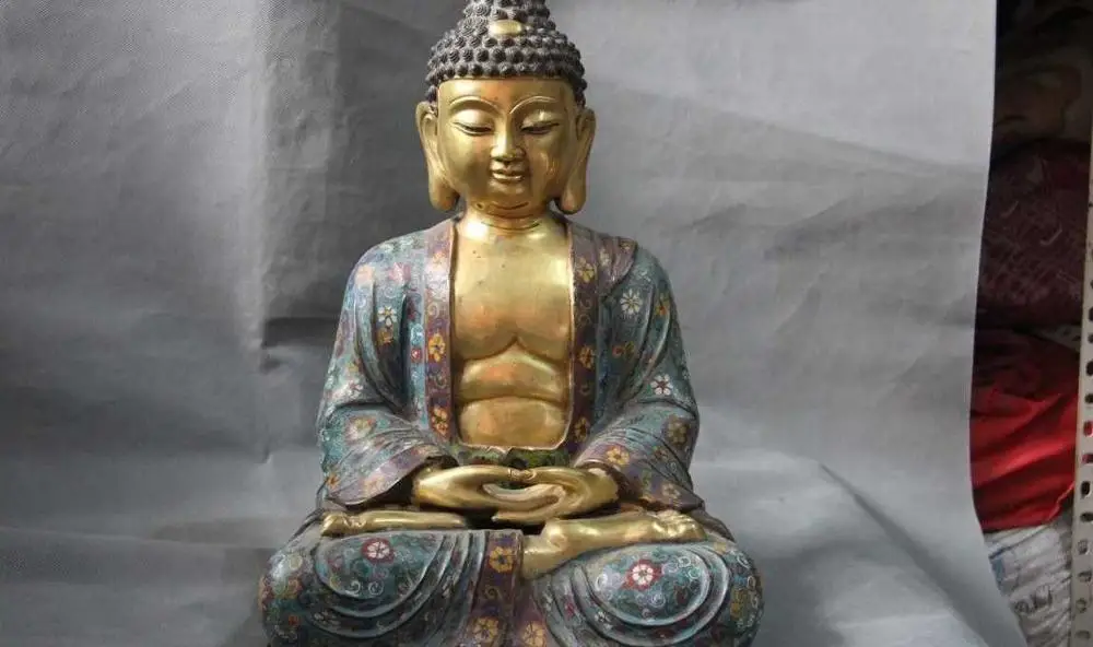 

17 purple Copper Cloisonne 24K Gild Gilt Sakyamuni Tathagata Rulai Buddha Statue
