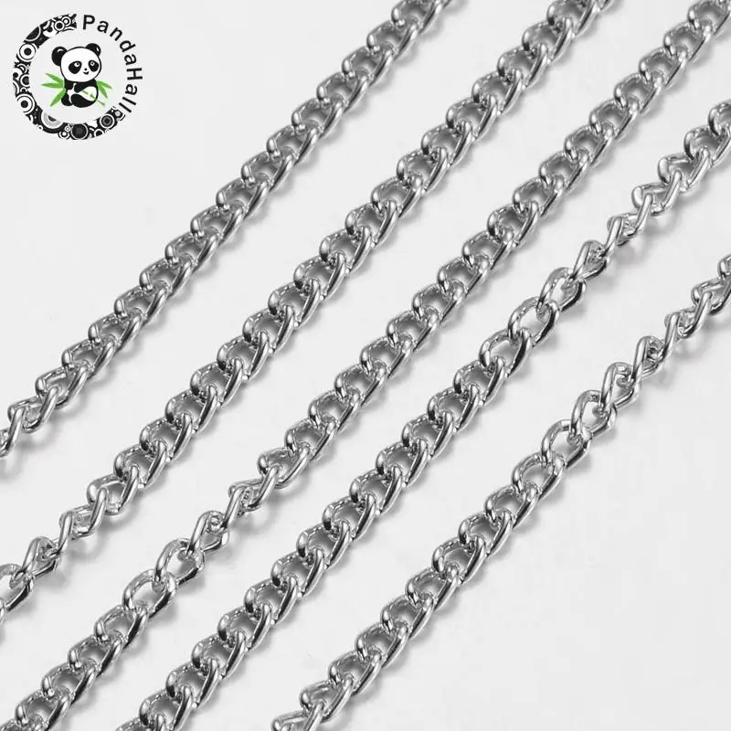 Aluminium Twist Chains, Oval, Silver, 4.4x2.8x0.8mmin Jewelry Findings