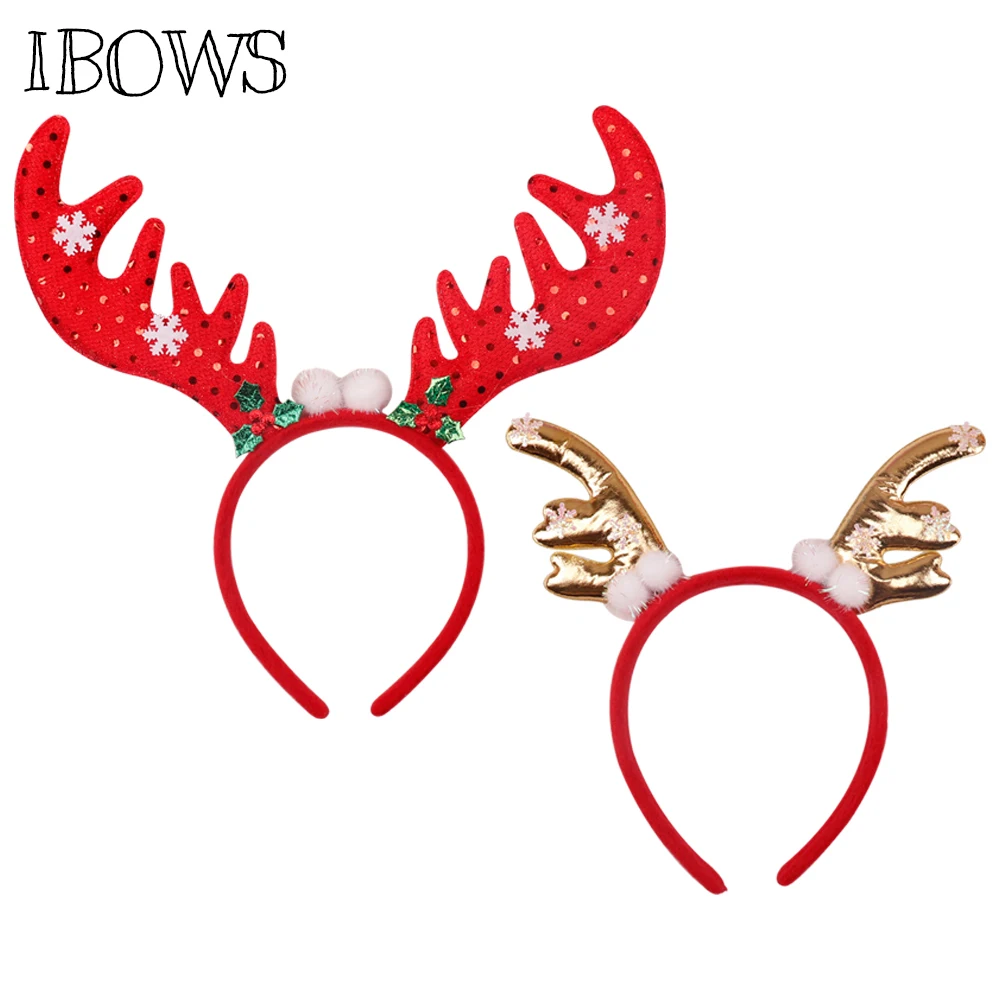 

Christmas Headband Antlers Hair Bands Snowman With Plush Pompom Headband For Kids Girls Festival Headwear Fashion Head Hoop