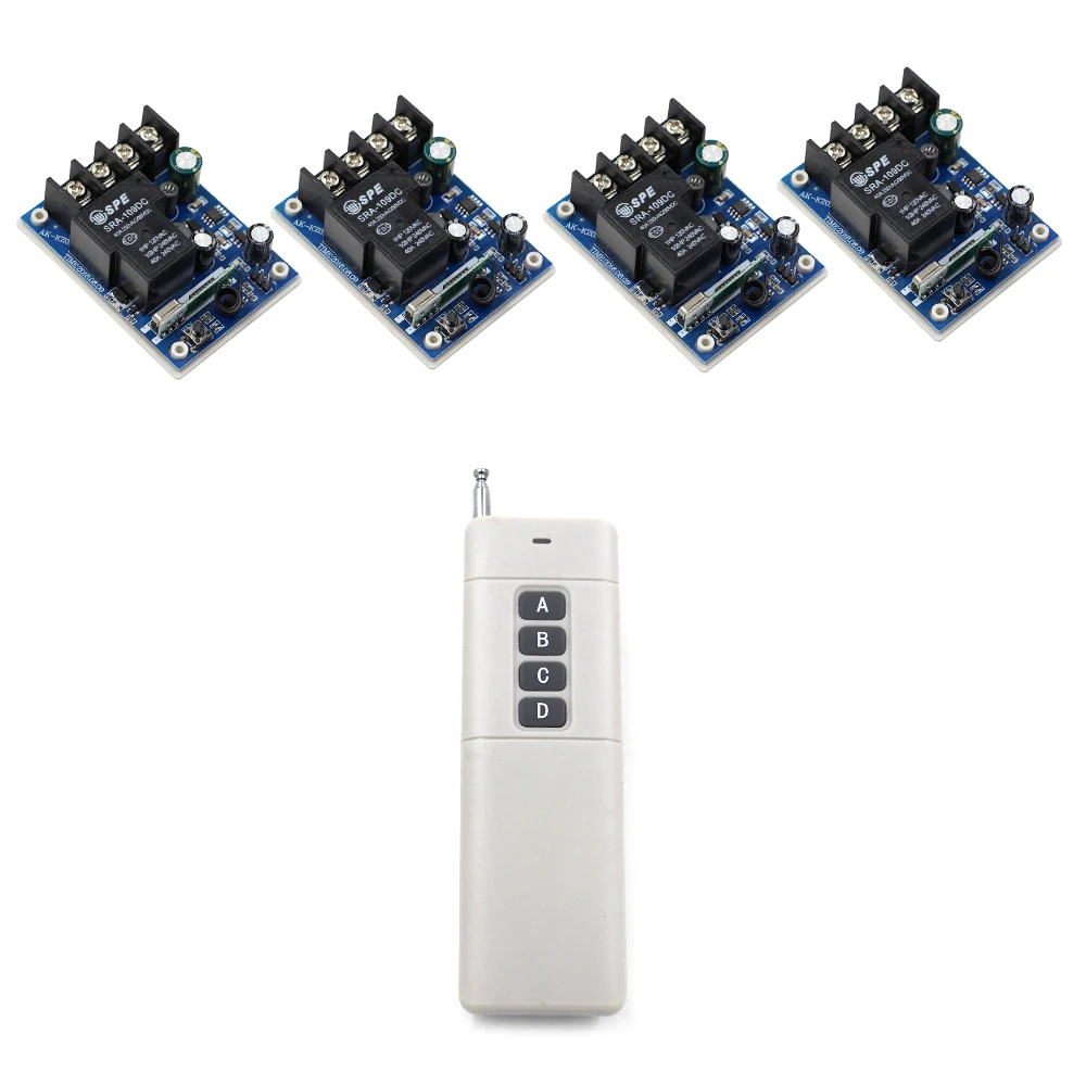 Long Range DC 12V 24V 36V 48V 1 CH RF Wireless Remote Control 4 Receivers and 1pcs Transmitter High Power 1000m 315/433mhz Long Range DC 12V 24V 36V 48V 1 CH RF Wireless Remote Control 4 Receivers and 1pcs Transmitter High Power 1000m 315/433mhz