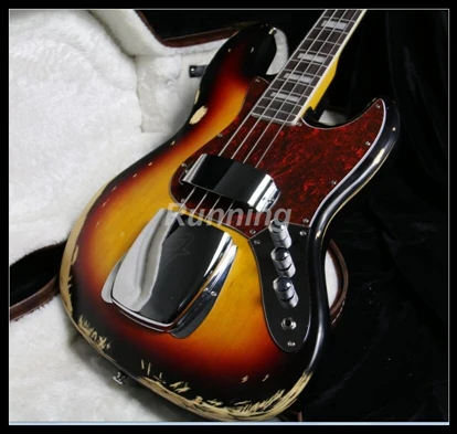 

Heavy Relic Jazz Bass Electric Guitar Sunburst Color Alder Body 100% Handmade Nitrolacquer Finish Aged Hardware