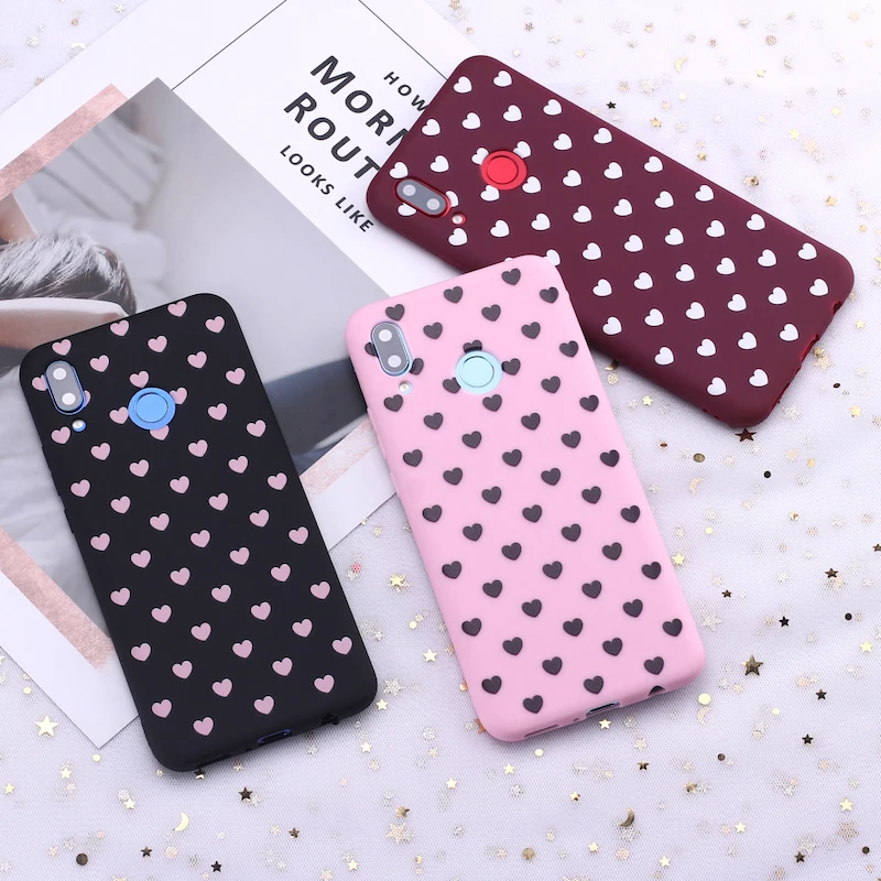 

For Huawei Honor Mate 10 20 Nova P20 P30 P Smart Polka Dot Striped Heart Burgundy Candy Silicone Phone Case Capa Fundas Coque
