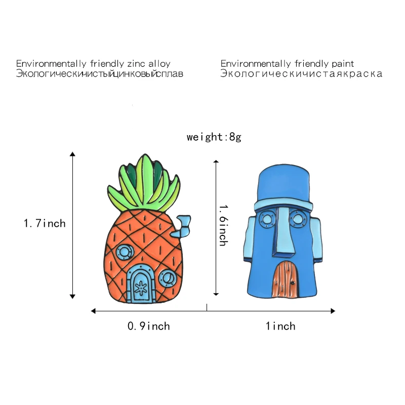 Мультяшный дом в форме ананаса, эмалированные булавки, губка, сквидворд, брошь, значок, сумка, джинсы, нагрудная булавка, забавное аниме, ювелирное изделие, подарок для детей, друзей - Окраска металла: house set