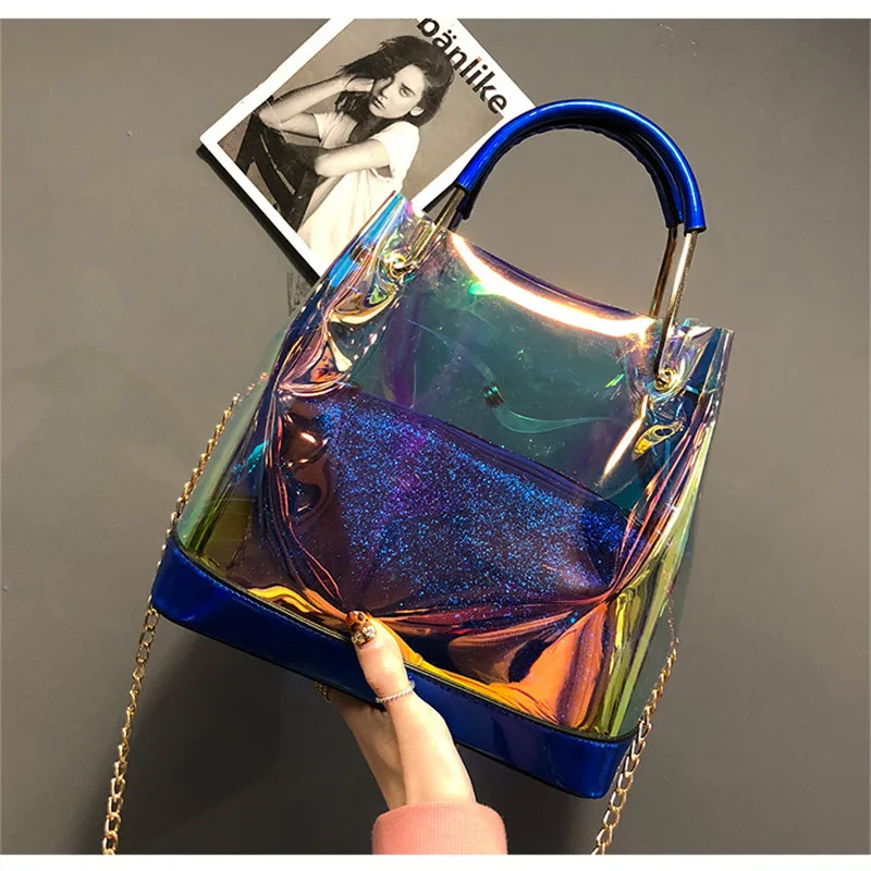 Transparent Laser Bag Women's Casual Tote Bag Crossbody Shoulder Messenger Bags Chain Handbag Top-Handle Bags Torebki Damskie Transparent Laser Bag Women's Casual Tote Bag Crossbody Shoulder Messenger Bags Chain Handbag Top-Handle Bags Torebki Damskie