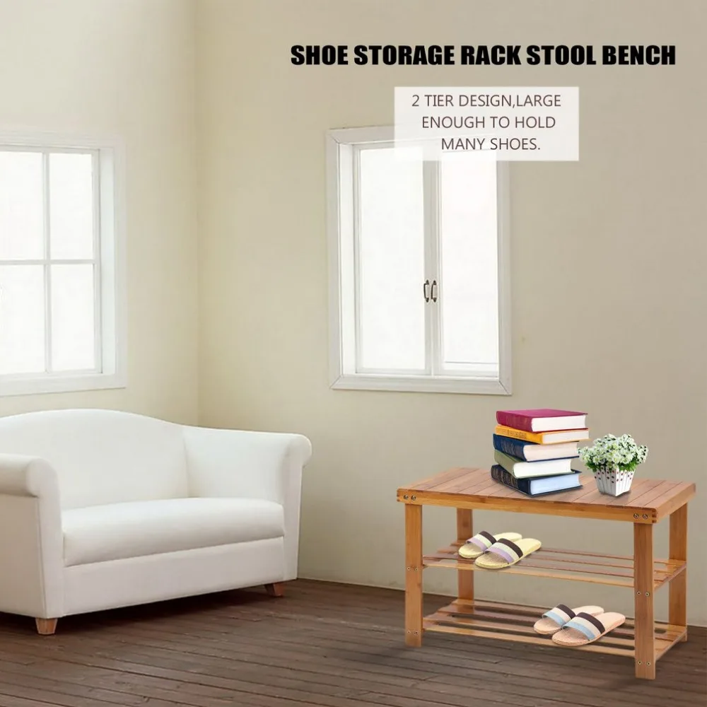 

Practical 2 Tier Bamboo Shoe Shelf Rack Stool Bench Stand Organizer Holder Storage Easy Assembled Hold Up To 8 Pairs