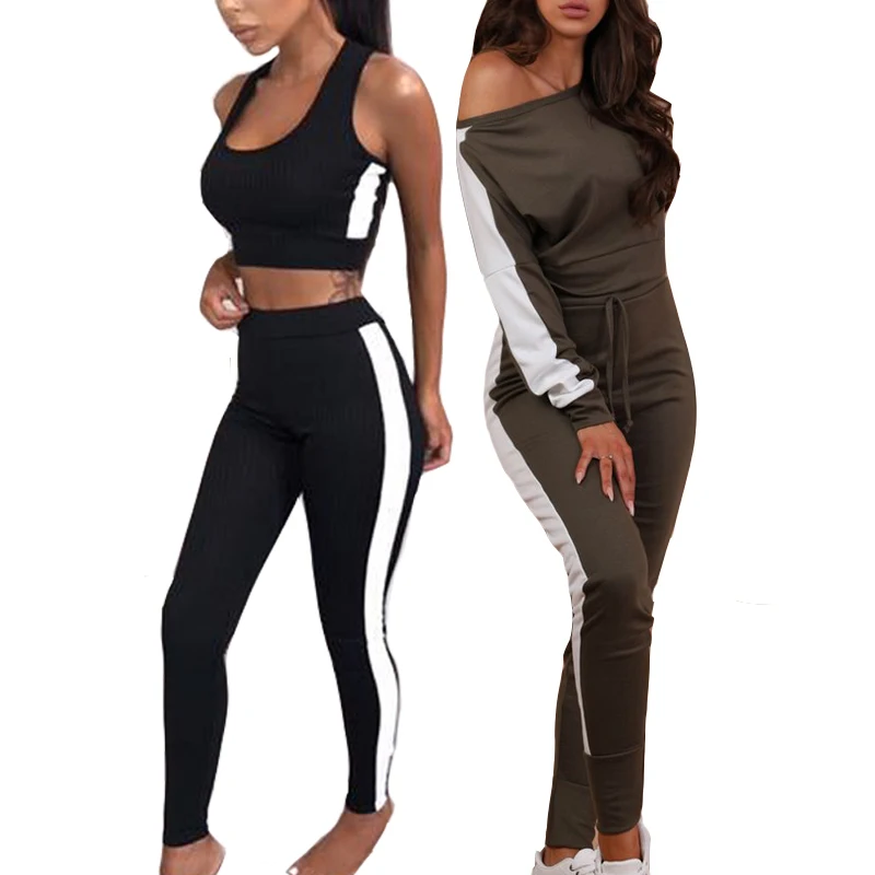 

2018 Spring Summer Sleeveless Tops Skinny Off Shoulder Crop Top And Bandage Legging 2 Piece Set Women Clothing Knitted Women Set