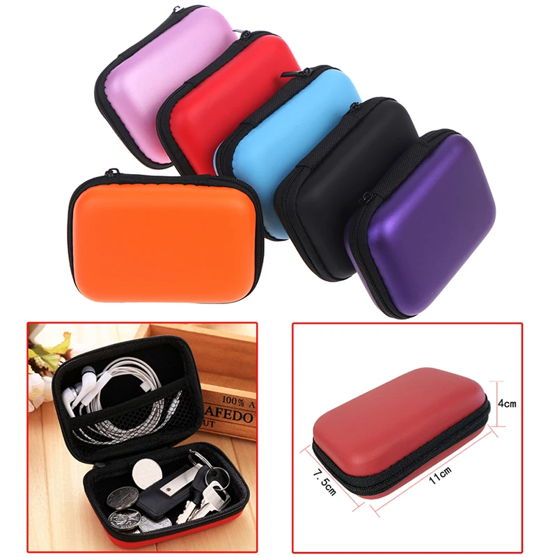 Mini Zipper Hard Headphone Case Earbuds Pouch Box PU Leather Earphone Storage Bag Protective USB Cable Organizer 11x7.5x4cm
