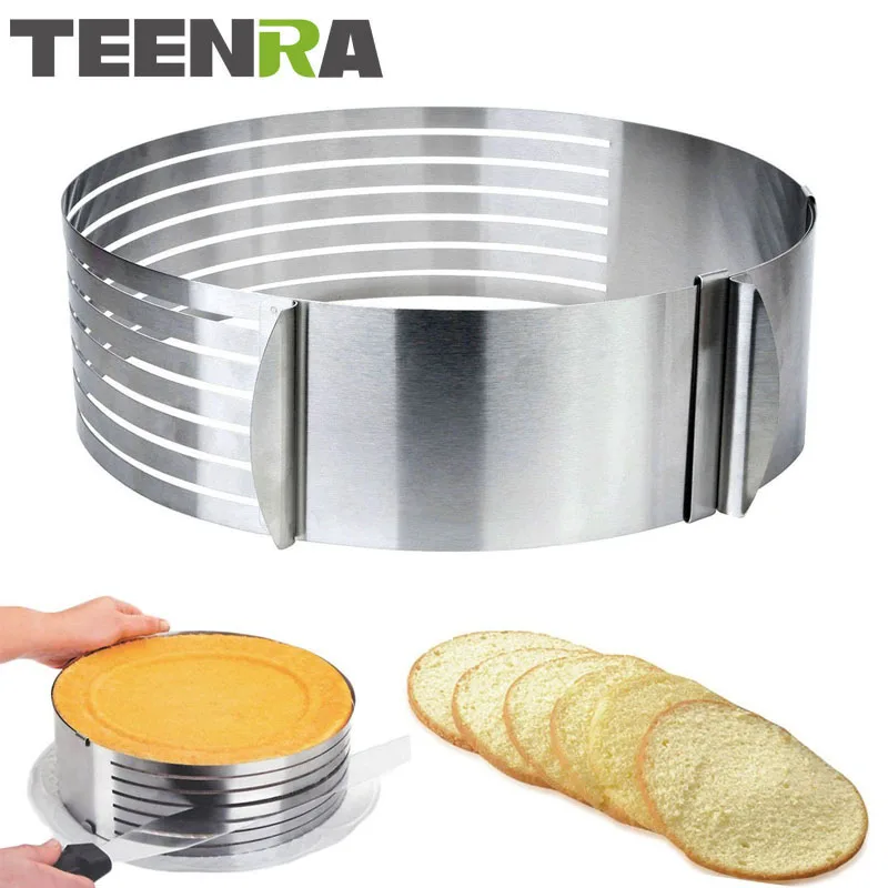 TEENRA 1 шт. выдвижное кольцо для Мусса из нержавеющей стали слайсер для торта слой вырезанные инструменты Регулируемая форма для торта резчик, принадлежности для выпечки Инструменты - Цвет: Silver