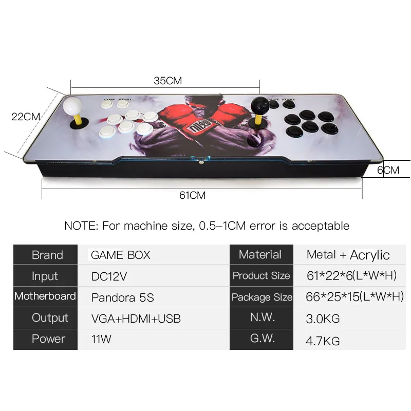

Pandora 6S 1388 in 1 Arcade Game Console LED Flashing Acrylic Surface Copy Sanwa Joystick PCB Board VGA/HDMI Output to hame TV