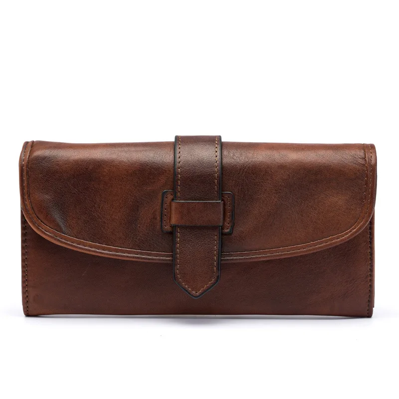 Unisex vegetable tanned wallet in long wallet Casual multi walled