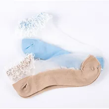 1 пара женских кружевных гофрированных носков мягкие удобные прозрачные эластичные шелковые хлопковые сетчатые вязаные прозрачные женские носки Прямая поставка