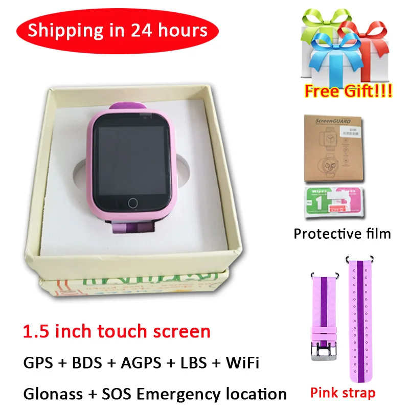 Оригинальные gps умные часы Q750 Q100 Детские умные часы с 1,54 дюймовым сенсорным экраном SOS устройство отслеживания местоположения для детей - Цвет: Pink with Strap