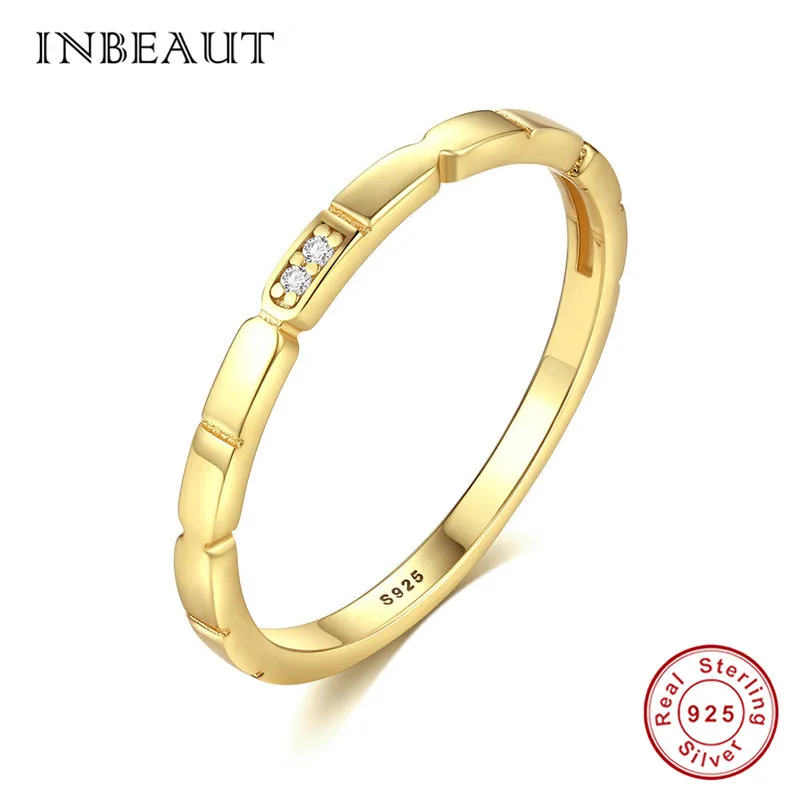 

INBEAUT Trendy Engagement Ring 100% Real 925 Sterling Silver Mirco White Zircon Rectangle Stackable Rings Gold-color Jewelry