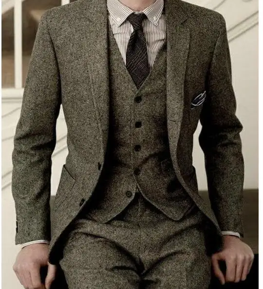Tweed grigio Abiti Da Uomo Slim Fit Smoking Dello Sposo 3 Pezzo Slim Fit  Mens Wedding Prom Abiti Cena (Jacket + Pants + Vest)|dinner suit|tweed mens  suitsuit slim - AliExpress