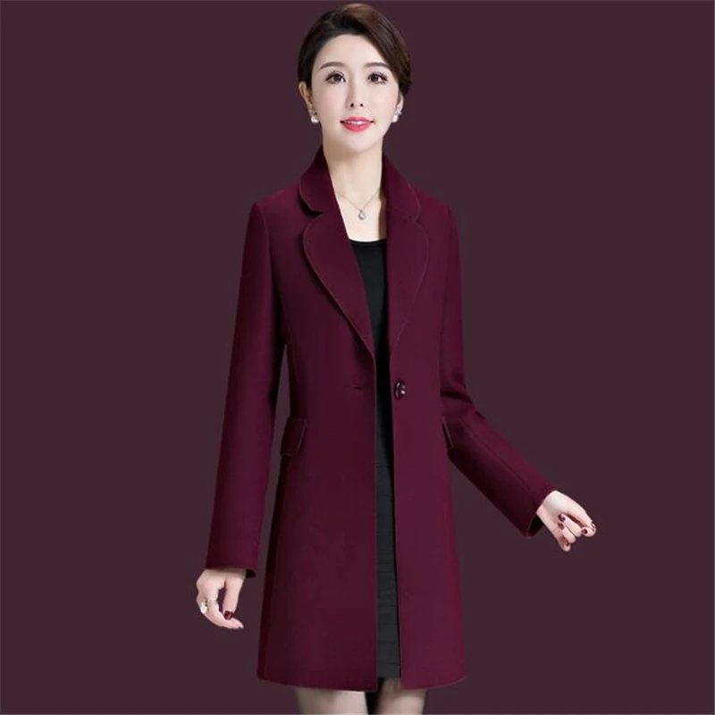 Wool Blends Coat Lady Version Large Sized Women Fitted Out Slim Long Sleeved Medium Length Woolen Jacket Solid Color Women Dress Wool Blends Coat Lady Version Large Sized Women Fitted Out Slim Long Sleeved Medium Length Woolen Jacket Solid Color Women Dress