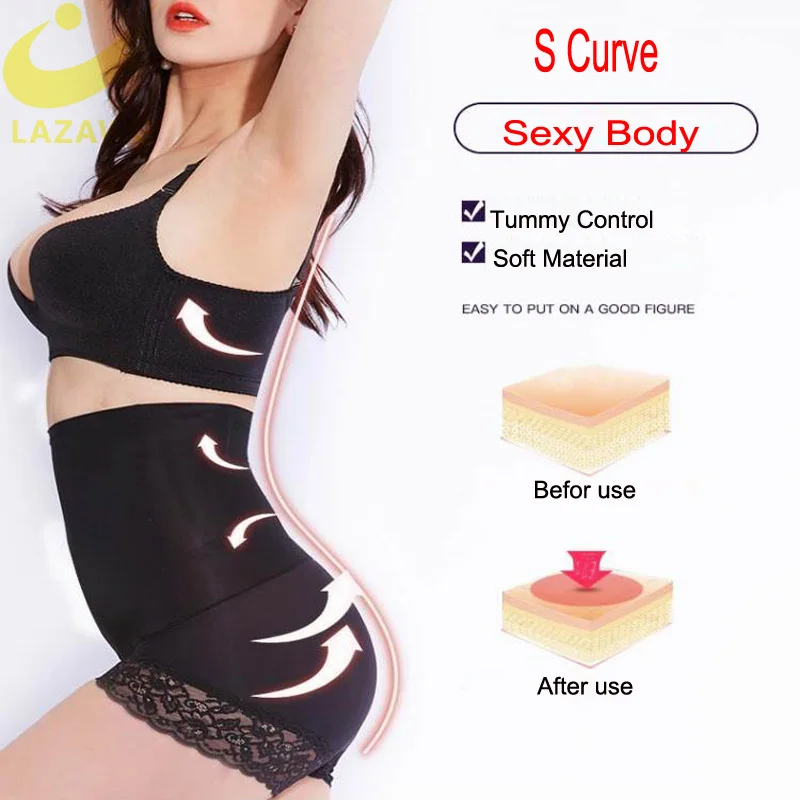 LAZAWG Для женщин животик Управление Трусики Кружева Body Shaper трусы с высокой талией моделирующее белье бесшовное белье Сексуальное белье для подъема ягодиц