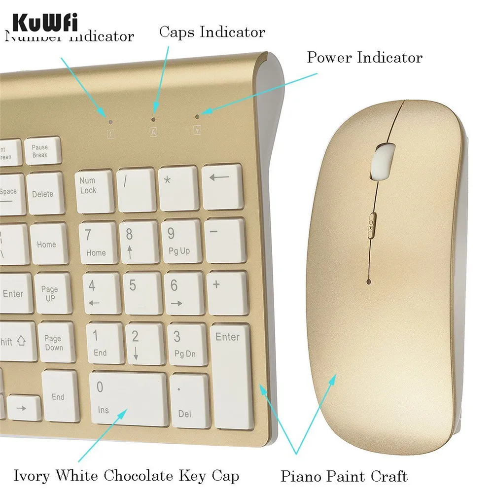 KuWFi беспроводная клавиатура и мышь с usb-приемником 102 клавиш ультра тонкий для ПК ноутбук игровая домашняя клавиатура мышь 1 комплект