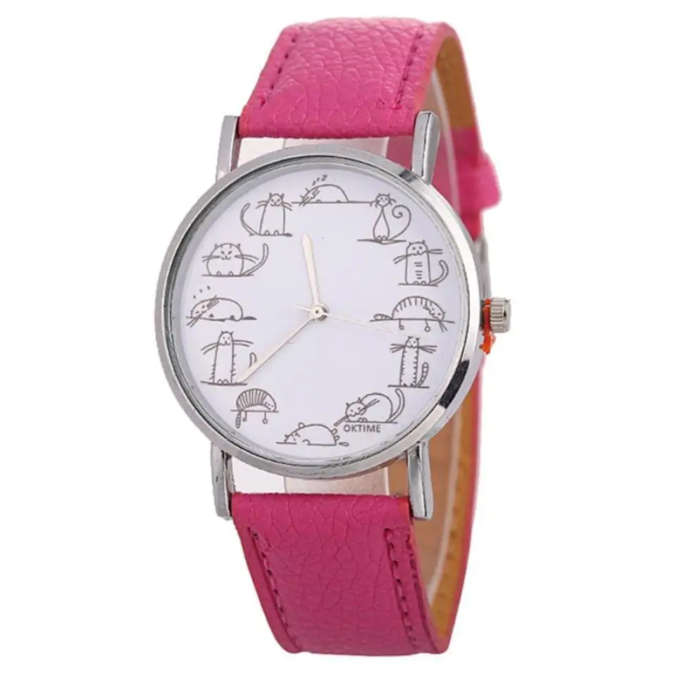 Красивые модные детские носки с креативными мультяшными часы дамы милый кот часы для подарка Модные часы высокого качества кварцевые часы - Цвет: Hot pink