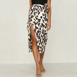 Недавно женский леопардовый принт юбки с разрезом и высокой талией коктейльное одежда для клуба на каждый день Faldas
