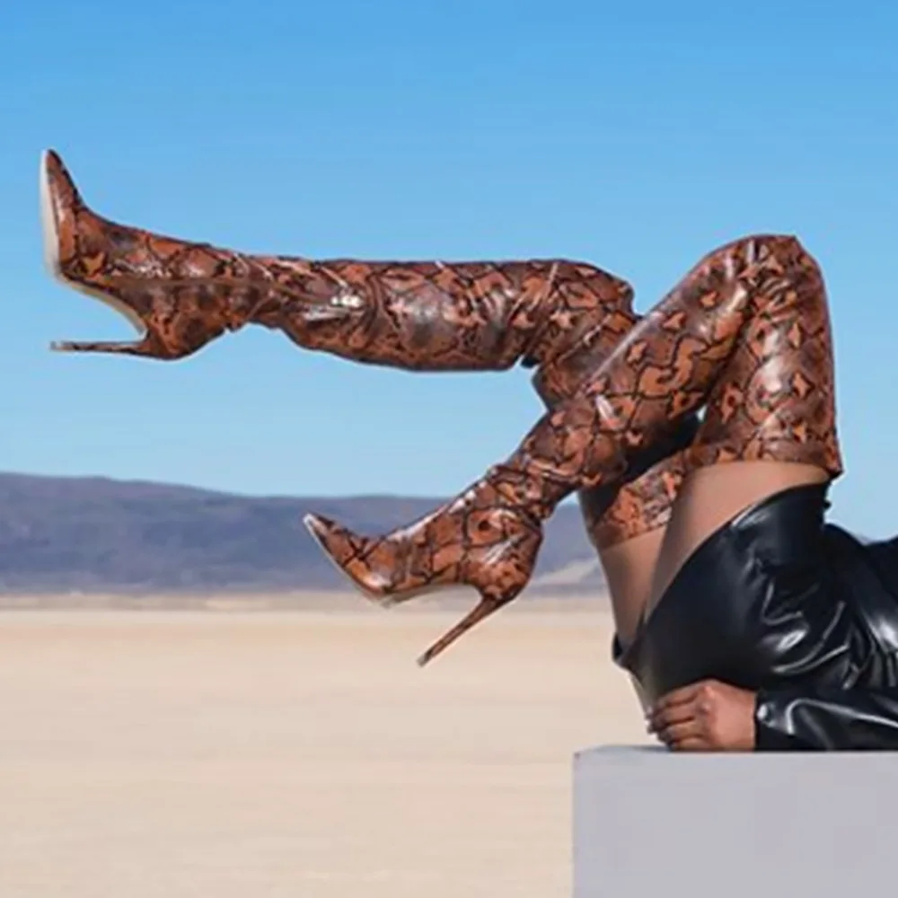 

2019 New Fashion Snakeskin Over the Knee Boots for Women Shoes Pointed Toe Super Thin High Heels Long Boots Bottine Femme