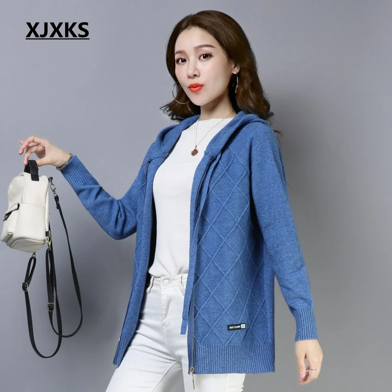 

XJXKS jersey mujer good quality cardigan women coat hooded brand design comfortable wool knit wear womens cardigan sweater