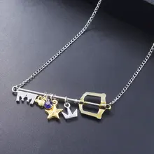 Kingdom Hearts Sora anahtar Keyblade kolye kolye taç yıldız anahtar mavi kristal gerdanlık kolye kadınlar için erkekler anahtarlık takı