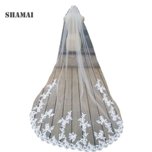 Один слой белый цвет слоновой кости черный кружевной край аппликации вуаль для свадьбы в соборе Длина Длинная свадебная фата Свадебные аксессуары; Фата