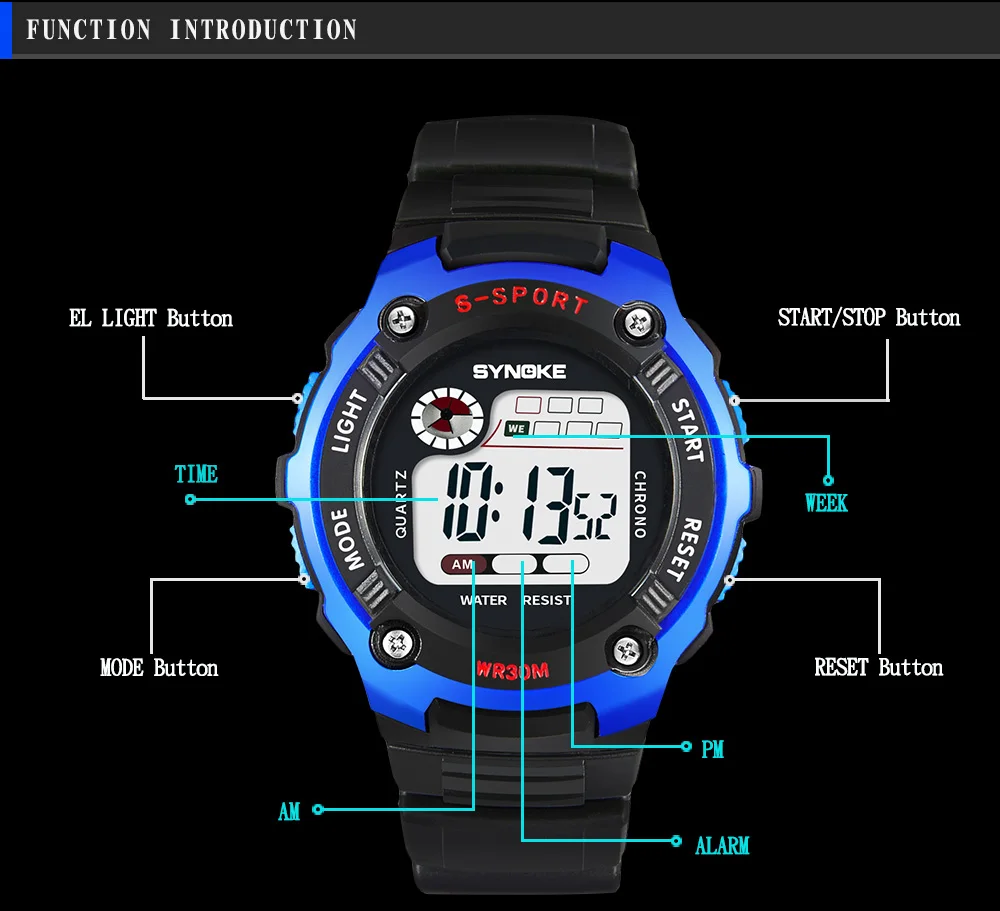 SYNOKE спортивные цифровые часы детские часы для мальчиков и девочек детские наручные часы Мужские часы для мальчиков и девочек светодиодный водонепроницаемый студенческие часы