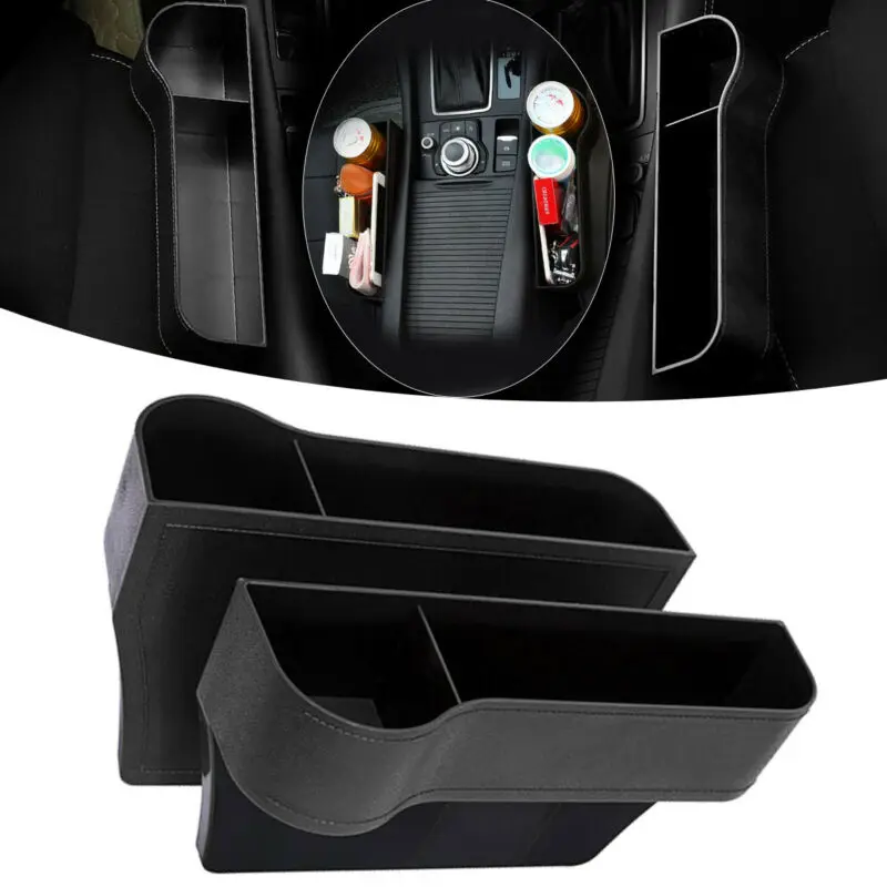

2pcs Car Seat Gap Catcher Organiser Storage Box Pocket + Cup Holder Side Storage Box Black ABS For Mobile Phone cigarette case