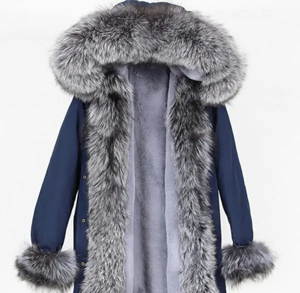 OFTBUY, новинка, короткая камуфляжная зимняя куртка, женская верхняя одежда, толстые парки, натуральный Лисий мех, воротник, пальто с капюшоном, pelliccia - Цвет: blue silver