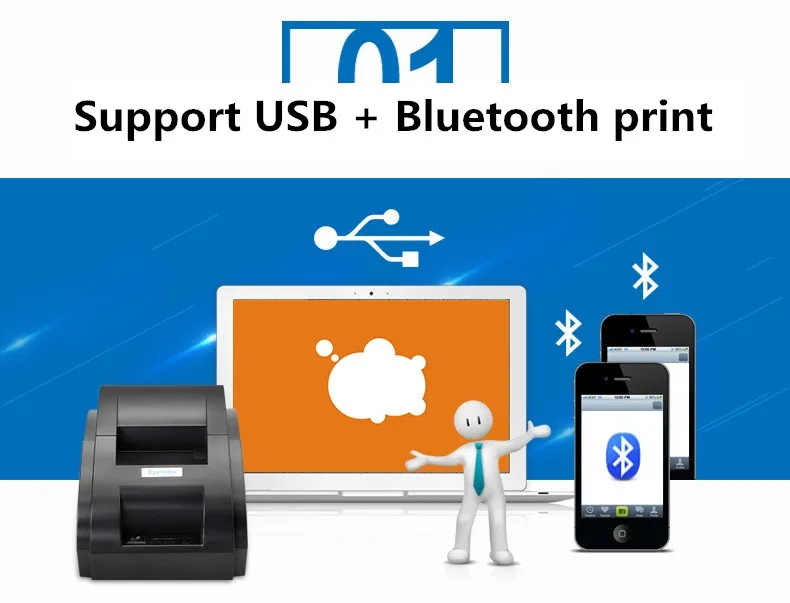 Xprinter 58 Bluetooth принтер USB+ Bluetooth тепловой маленький билетный принтер Счетная машина Android и POS кассовый чек