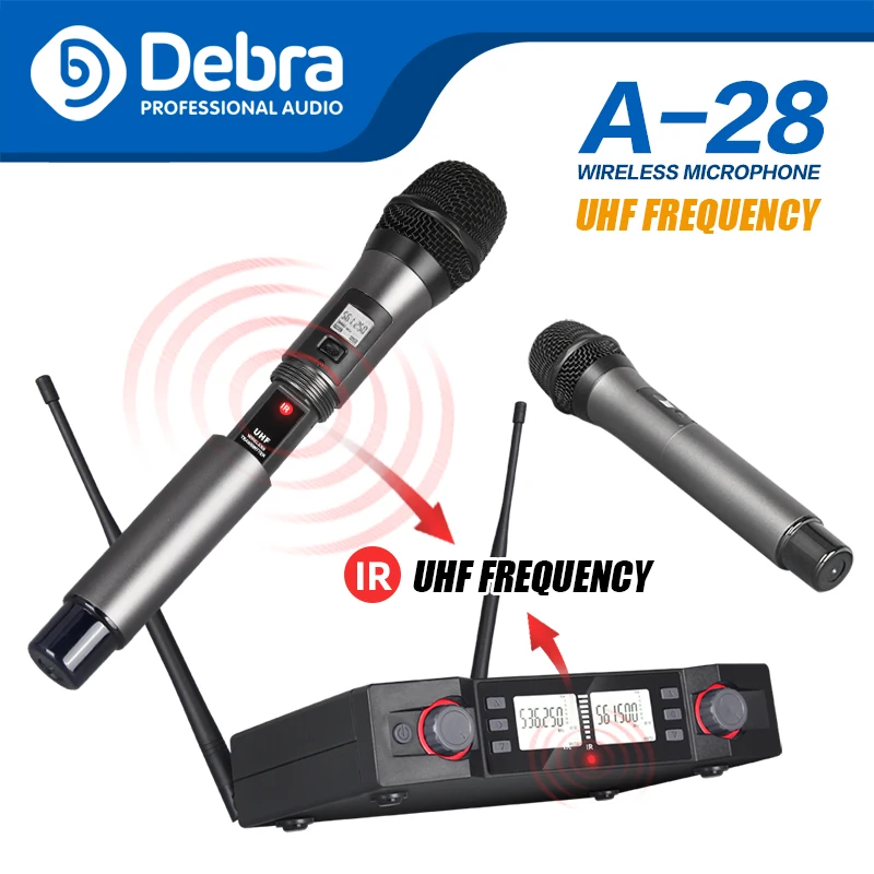 

Debra A-28 UHF Handheld Karaoke Microphone Wireless Professional System 2 Channel Frequency Adjustable Cordless For Karaoke