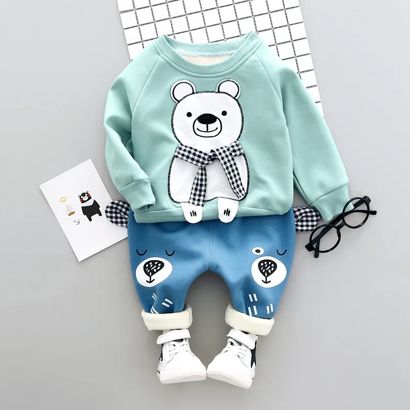 Г., комплект одежды для маленьких мальчиков и девочек, зимний модный Стильный хлопковый флисовый комплект одежды с круглым вырезом и длинными рукавами с изображением медведя для детей от 1 до 3 лет