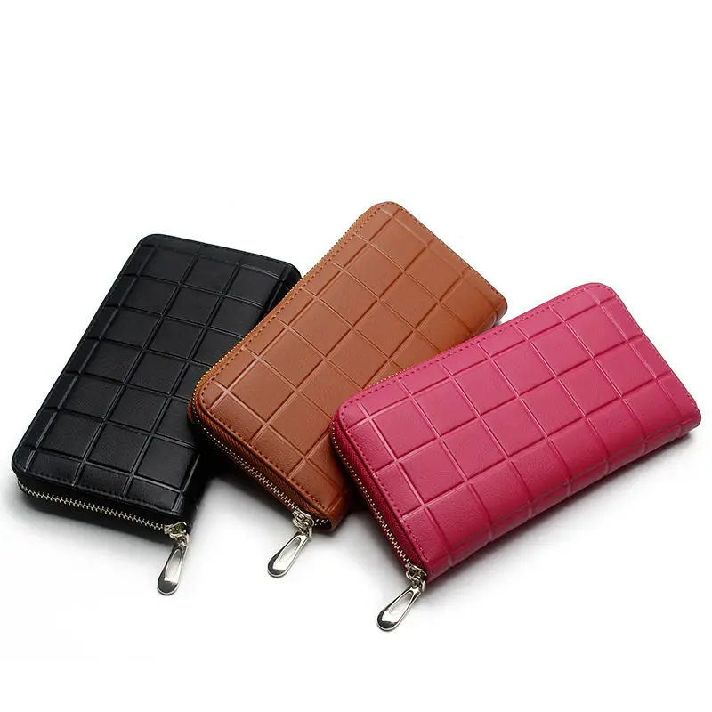 2017 Hot Genuine Leather Floral Women Wallets Red Large Zipper Long Wallet Women Flower Phone Pouch Female Purses Plaid Soft