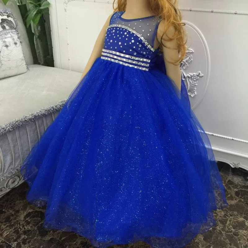 Nicoevaropa Flower Girl Party Dress Children New Tulle Floor Length Ball Gown with Rhinestone Girls Wedding Dress Kids Vestido