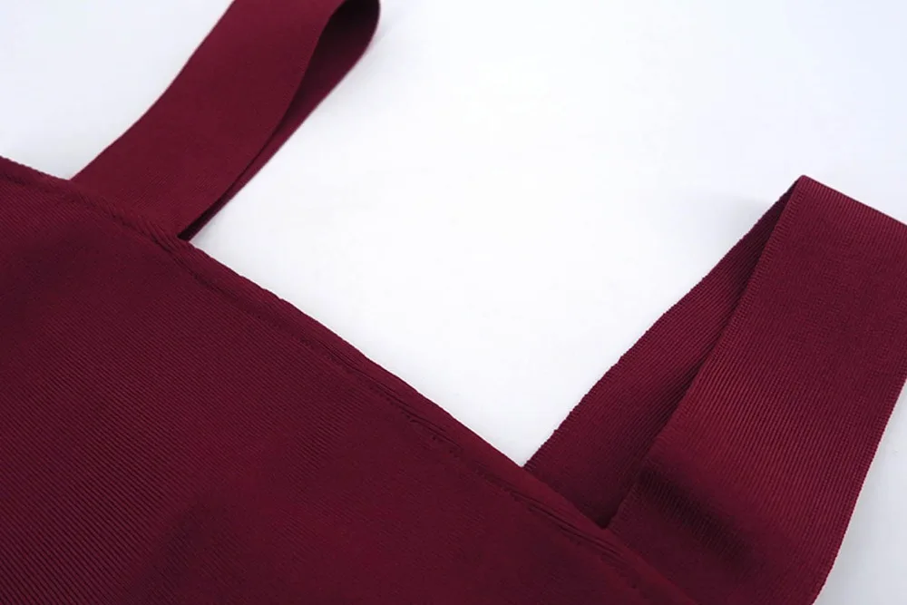Женская мода винно-Красного цвета без рукавов Спагетти ремень полый бандаж Лето трикотажные платья Элегантное дизайнерское платье
