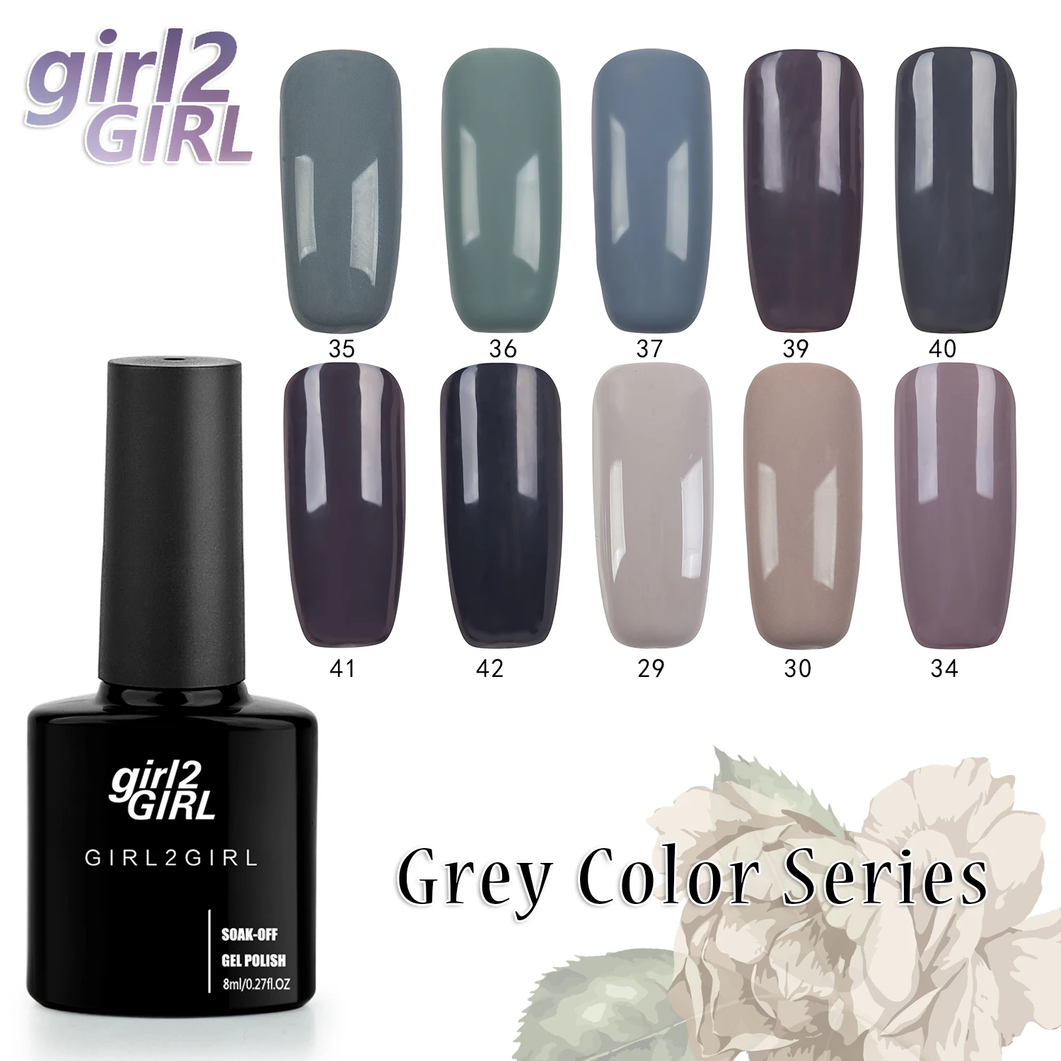 

girl2GIRL Soak Off Gel UV LED Lacquer Polish Manicure 8ml 280 Color Super shining Gel Nail Polish black bottle GREY set