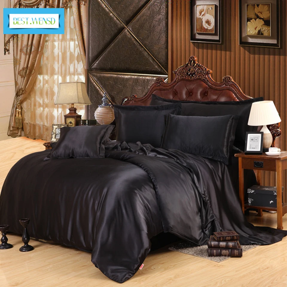 BEST WENSD Quality Luxury Black 100 Soft Silk Twin Queen King