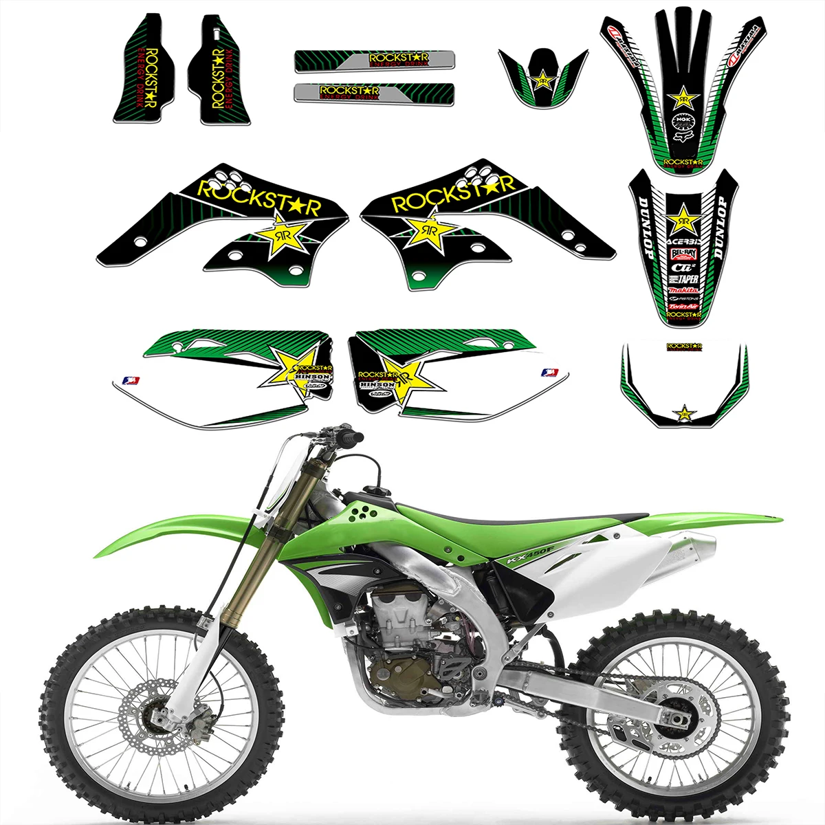 Motorcycle Rockstar Graphics Decals Stickers Kits For Kawasaki KX450F