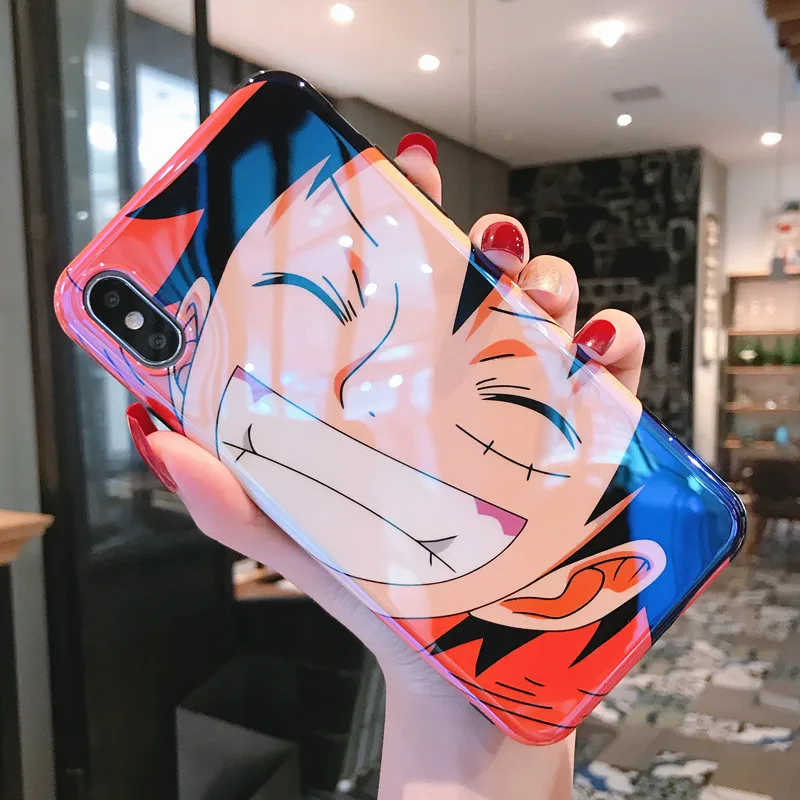 Luxury Blue light Cartoon One Piece Cover Case For iphone X XR XS Max 11 Pro 8 7 6 s Plus Anime Luffy Sauron Soft Silicone Coque