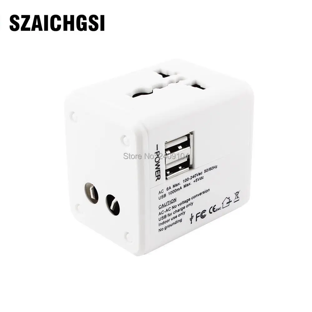 Дорожный адаптер SZAICHGSI с 2 USB-портами по всему миру сетевое зарядное устройство