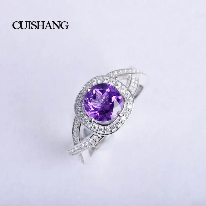 

CSJ Fine Jewelry 925 Sterling Silver Ring Purple Nature Amethyst stone Women Wedding Anel Aneis Gemstone Rings