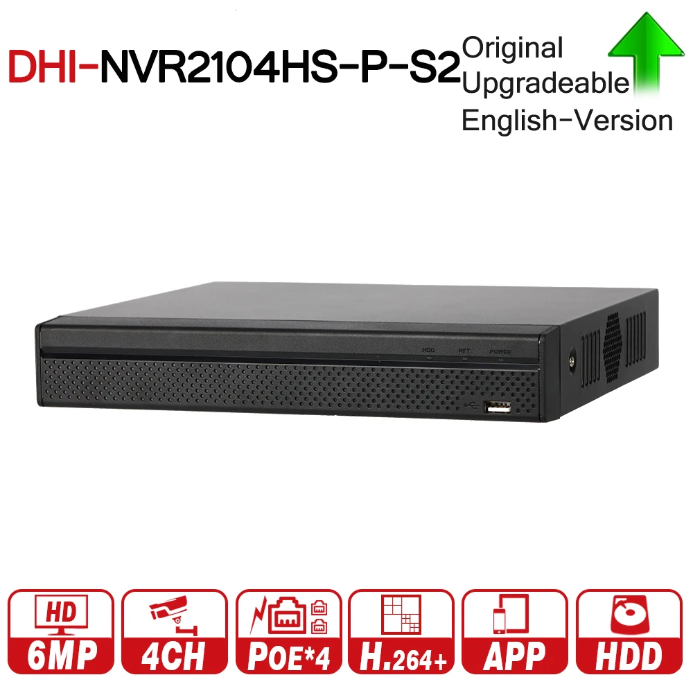 

DH 4 Channel POE NVR Compact 1U 4PoE Network Video Recorder NVR2104HS-P-S2 Full HD 6MP Recording Support PTZ IP Camera