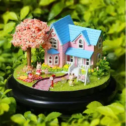 Соберите Miniature вишня Дом Кукольный DIY Kit с крышкой светодиодный кукла шланг игрушки best подарок для детей оперативные способности