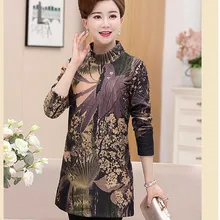 Осенне-зимние модели средней и преклонного возрста с высоким воротником и принтом плюс бархатная плотная футболка P6241