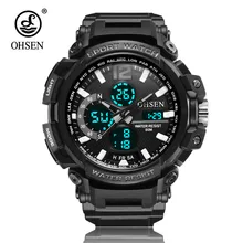 OHSEN брендовые модные цифровые спортивные часы мужские кварцевые наручные часы с резиновым ремешком черный 50 м водонепроницаемый светодиодный армейские часы мужские Relogios