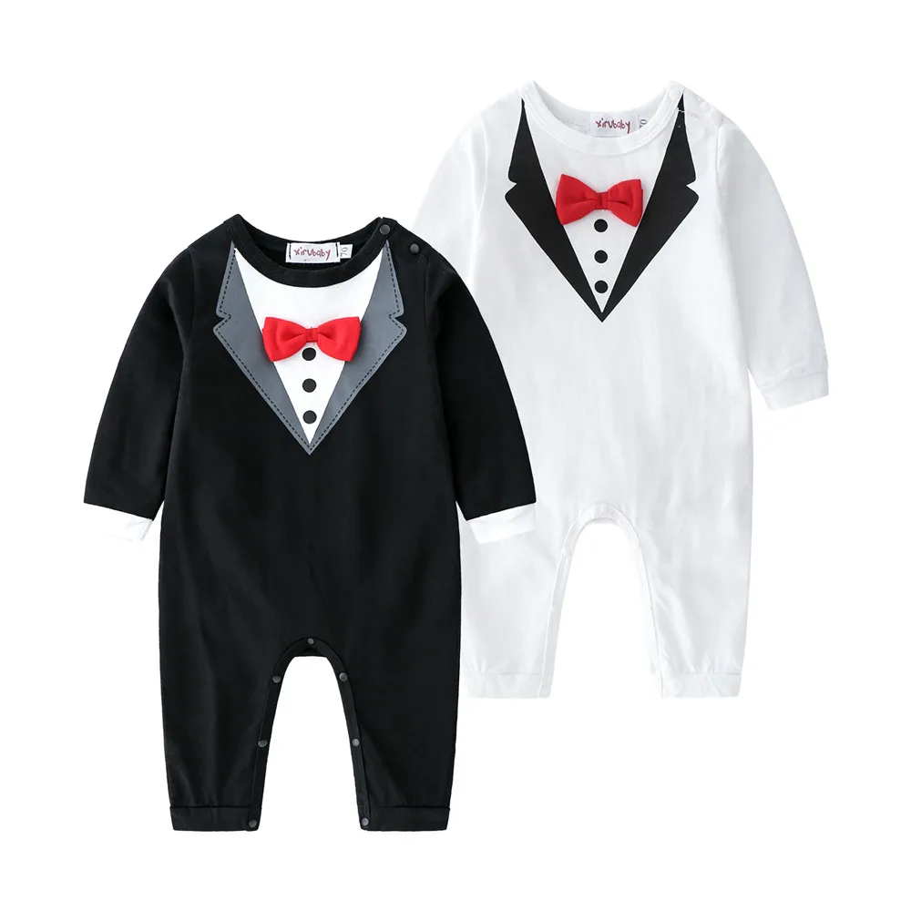 

long sleeve gentleman baby boys set white and black rompers for baby boys hot sale fashion baby clothes