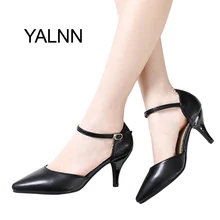 YALNN Women Spring Pumps Buckle Strap High Thin Heels for Women Pointed Toe Career Shoes