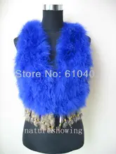 free shipping Genuine Real ostrich feather fur vest coat waistcoat blue